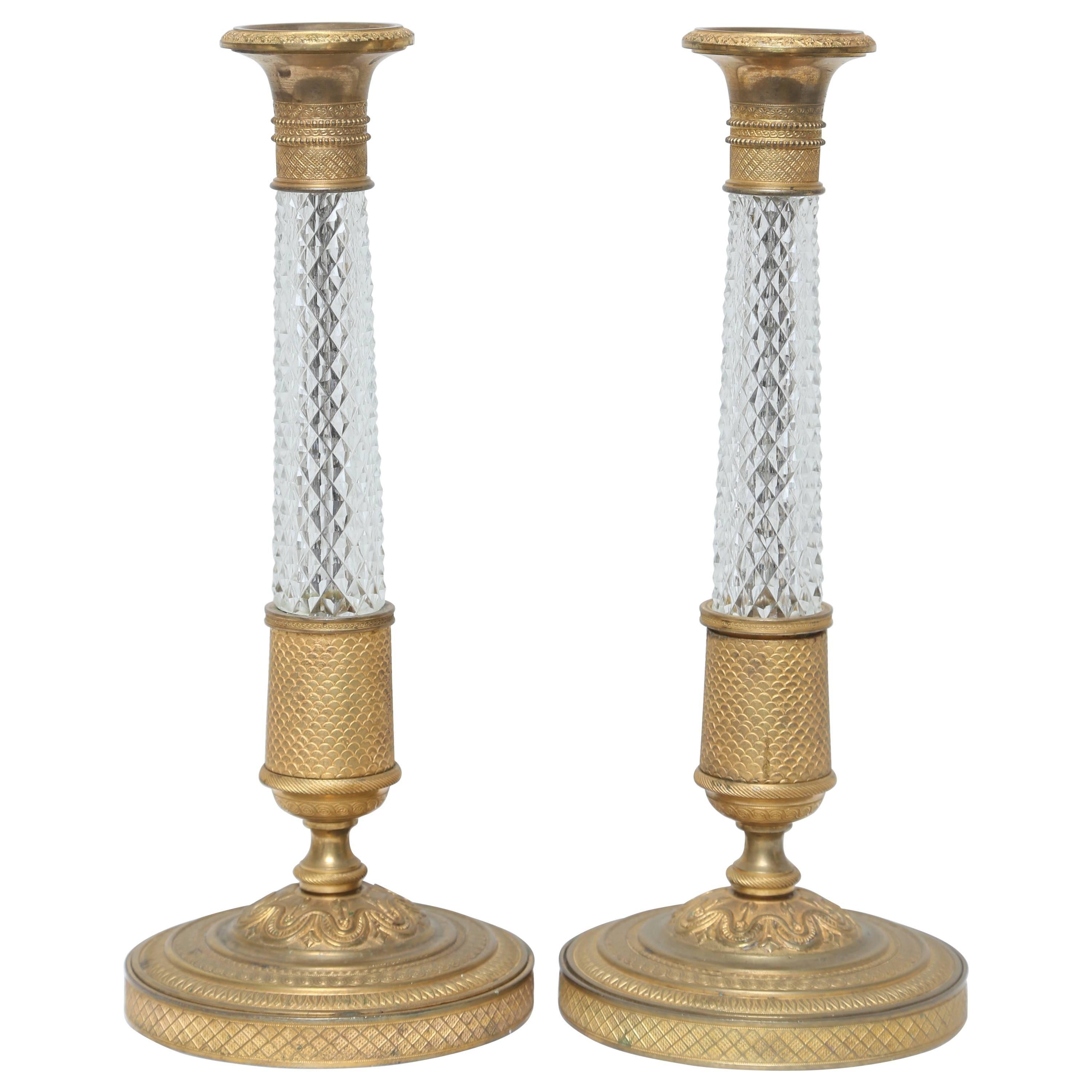 Rare Pair of Empire Gilt Bronze and Marble Candlesticks at 1stdibs