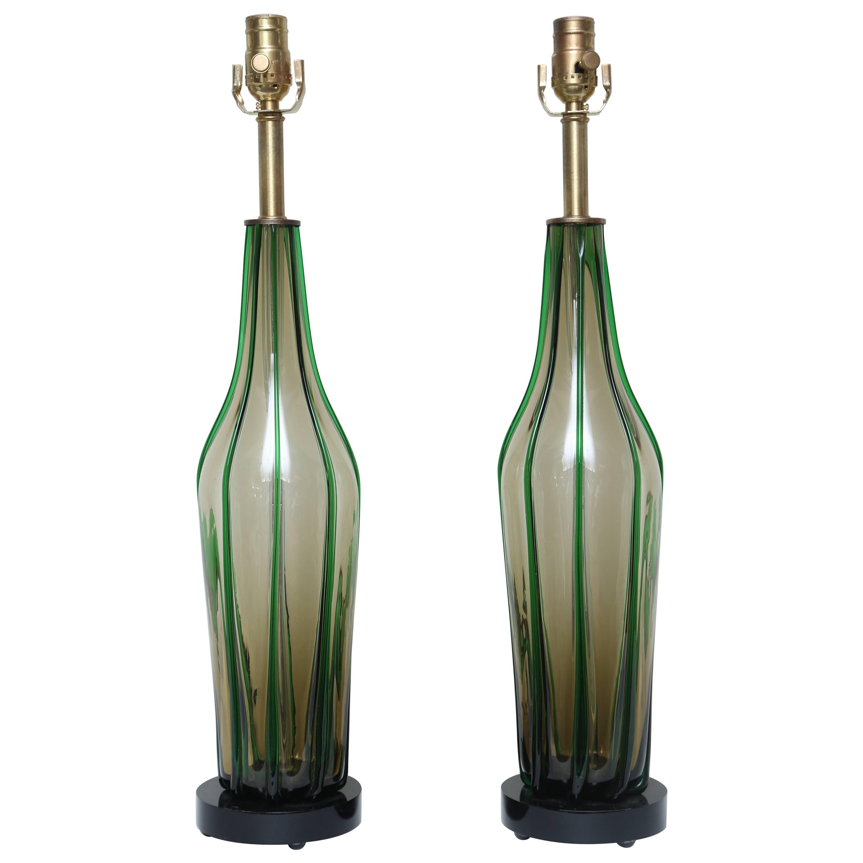Superb Pair of Tall Mid-Century Murano Lamps
