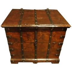 Early C19th Small Size Iron Bound Teak Box Coffer