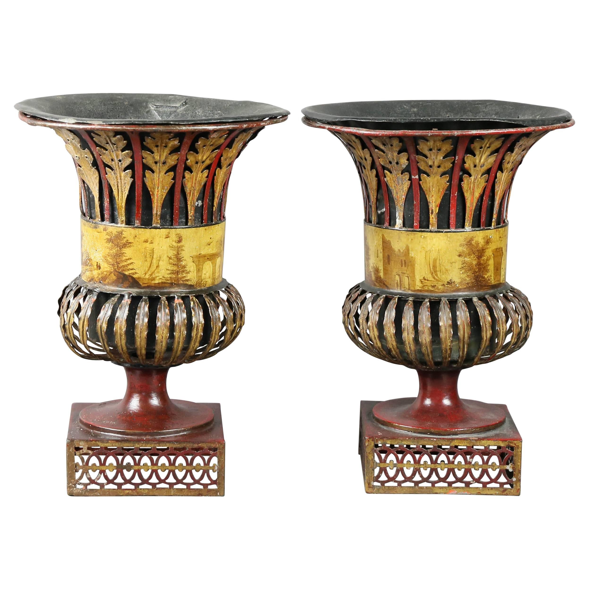 Pair of Regency Tole Urns