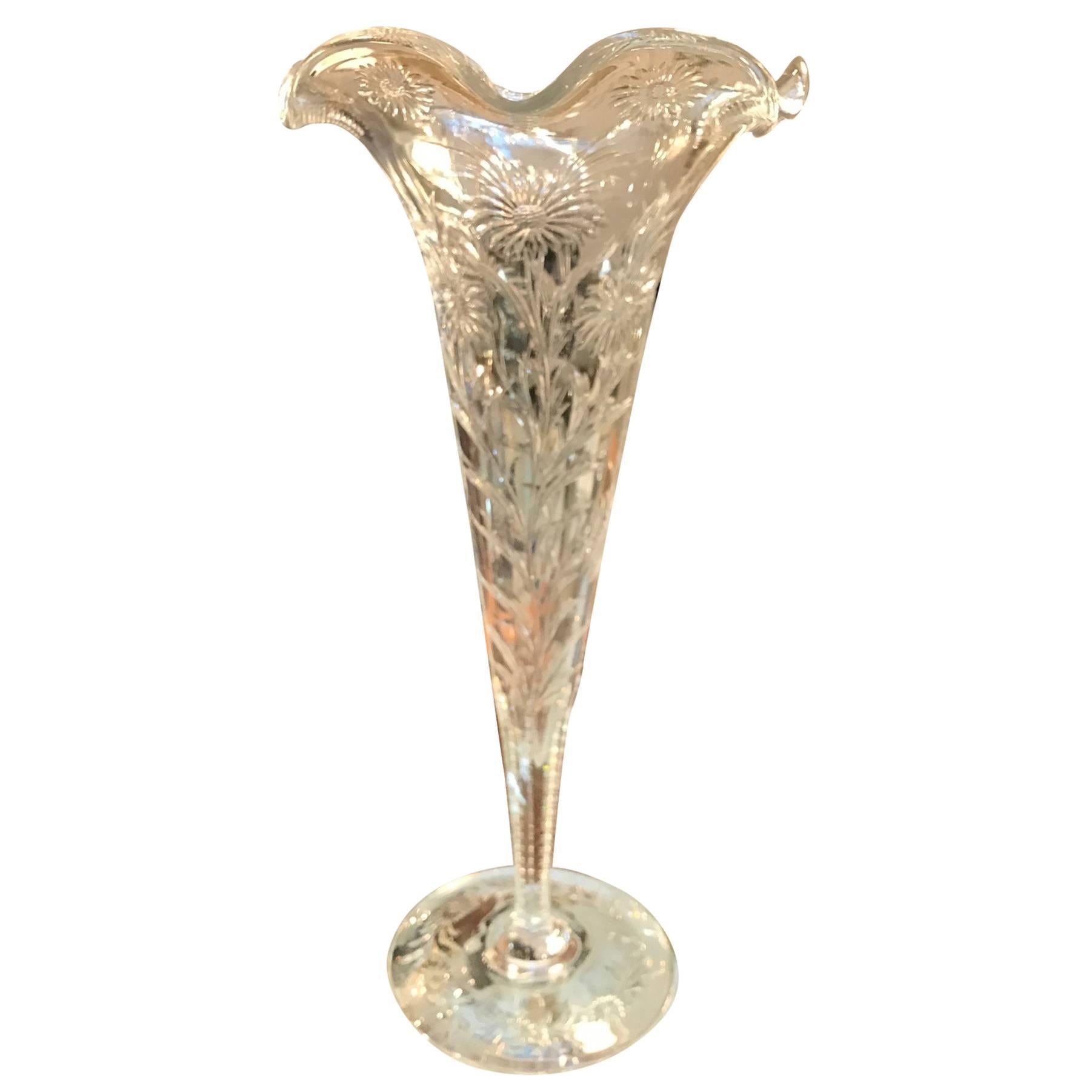 Intaglio Cut Glass Trumpet Vase by Sinclaire