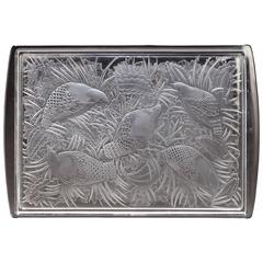 Large Lalique Tray with Quail in Landscape