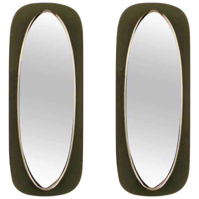 Pair Italian Mid Century Shield Form Mirror W Murano Glass Frames Max Ingrand For Sale At