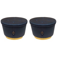 Pair of Italian Design Mid-Century Modern Oval Stools, Benches or Ottomans