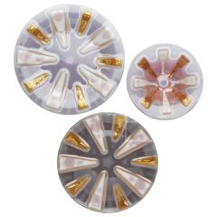 Set of Three, Round Fused Glass Dishes by Higgins Studio, circa 1950