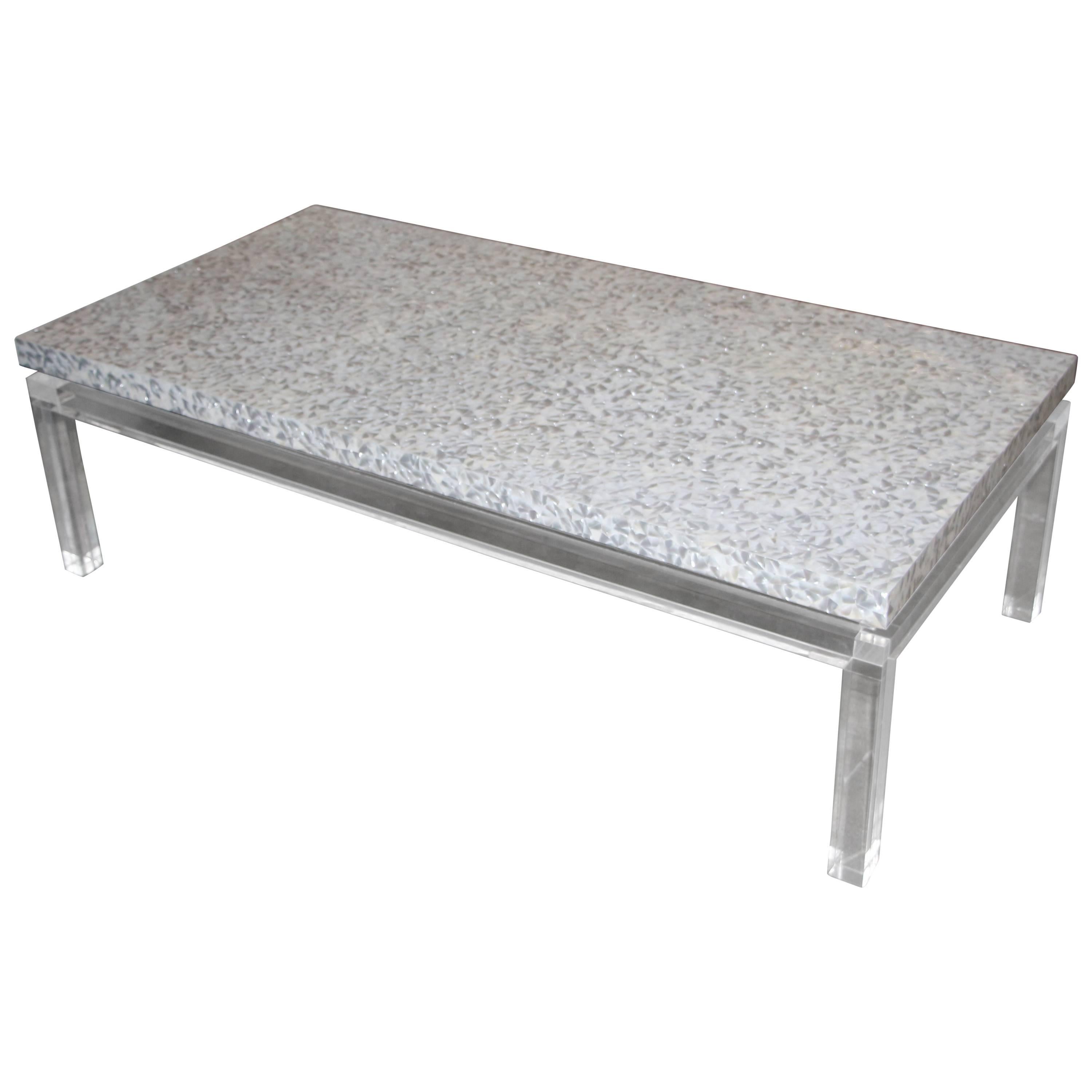 Lucite Mother of Pearl Coffee Table
