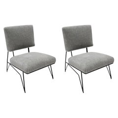 Pair of Custom 1960s Style Black Metal Chairs in Grey Alpaca by Adesso Imports