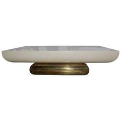 Spectacular Parchment Coffee Table with Brass Base