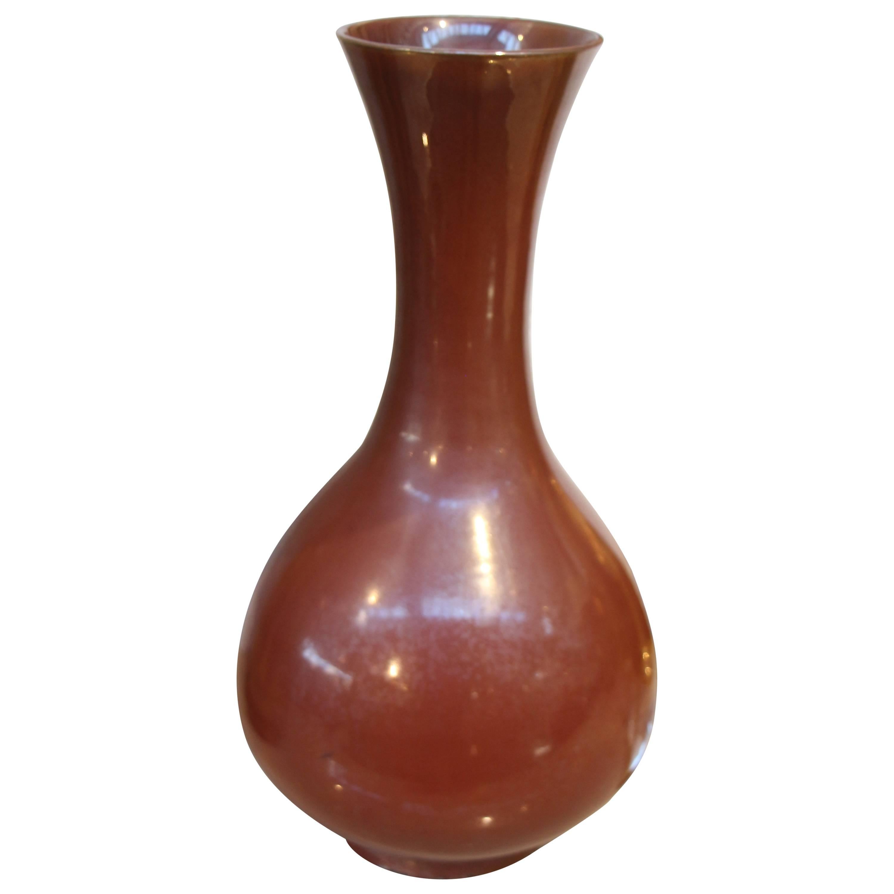 Steve Chase Retailed Asian Oxide Red Vase For Sale