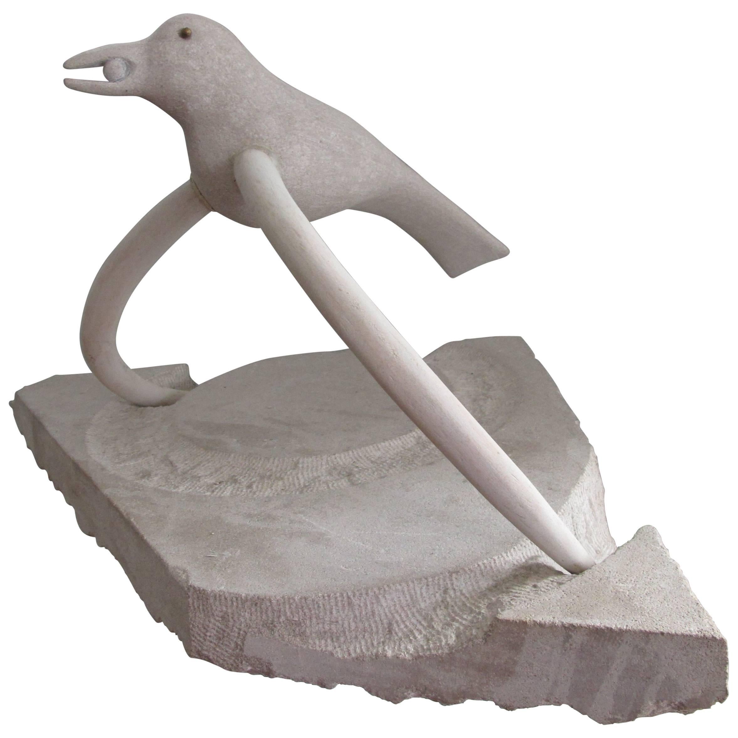 "Bird Arc" Carved Limestone Sculpture by Tina White Anton For Sale