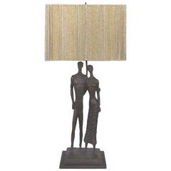 Mid-Century Modern Giacometti Style Figural Gesso Table Lamp