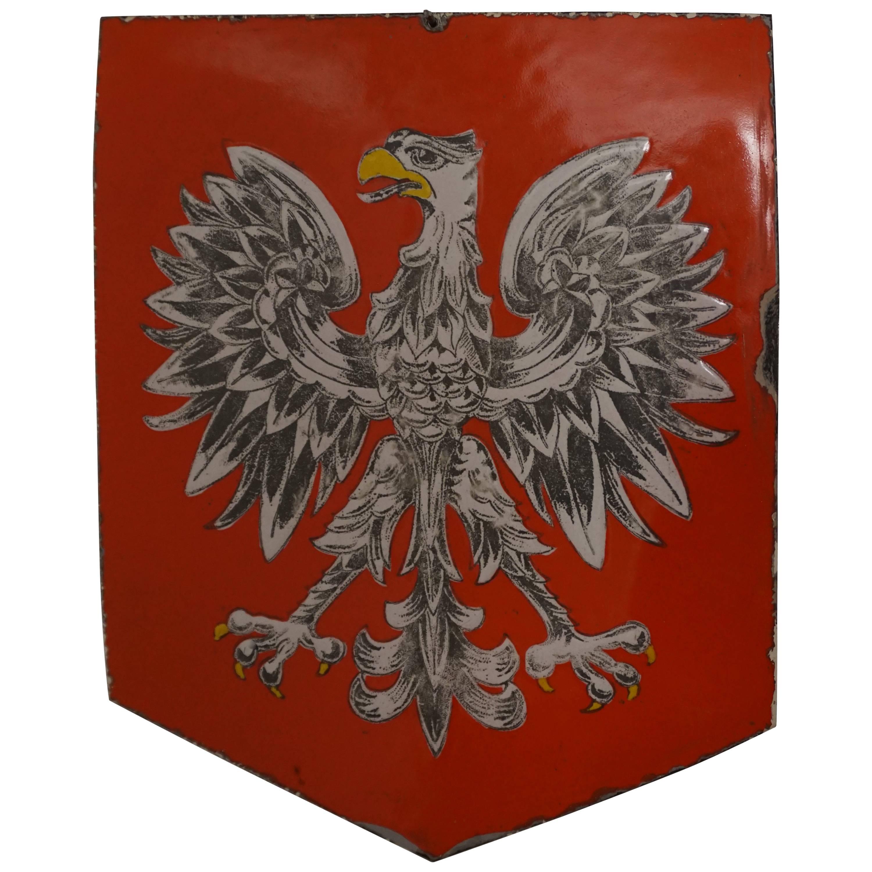Mid to Early 20th Century Enameled Coat of Arms / Crest of White Eagle of Poland