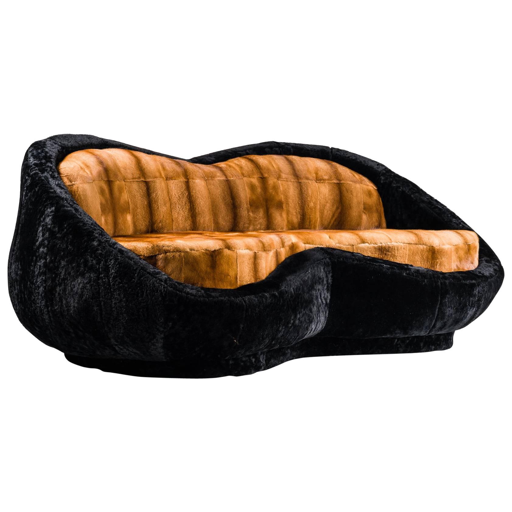 "Sweet" Fur Sofa, Golden Mink and Black Shearling Upholstery For Sale