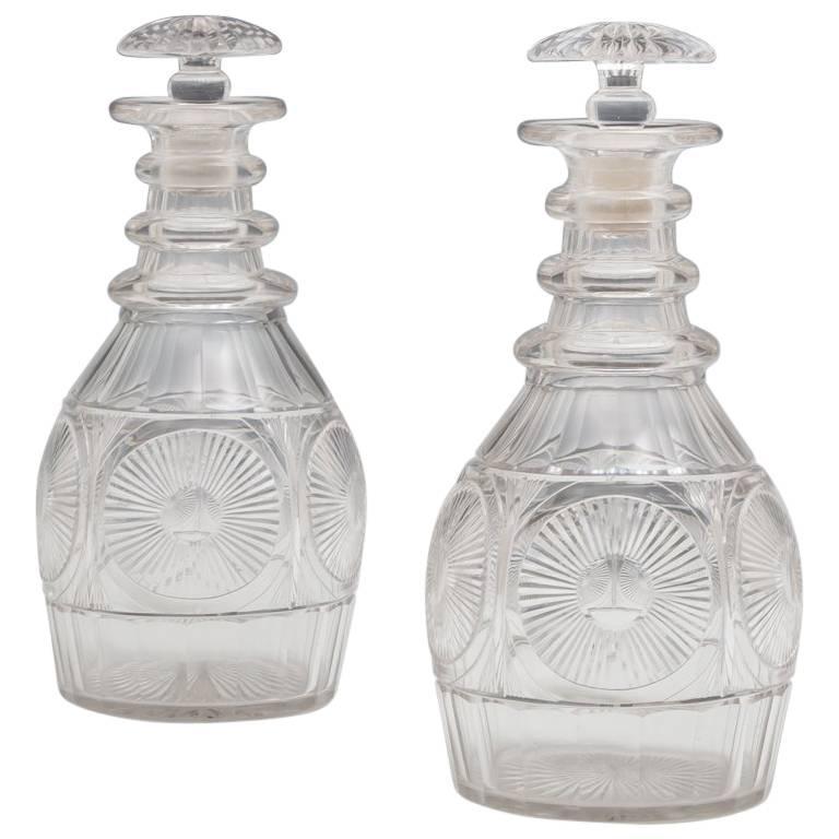 Unusual Pair of Sunburst Regency Decanters For Sale at 1stdibs