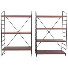 Pair of Italian Shelves Made of Black Painted Metal and Teak 3