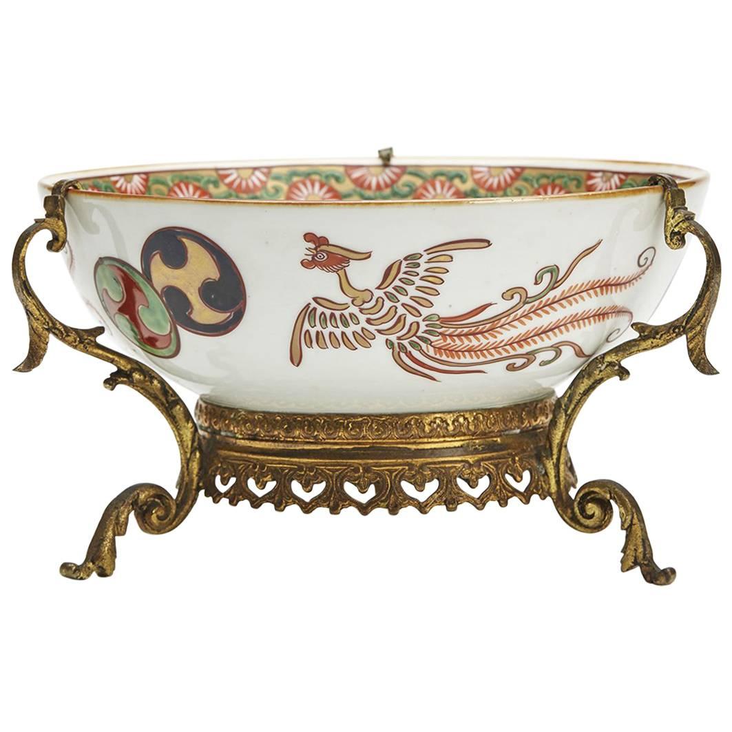 Japanese Arita Meiji Ormolu Mounted Porcelain Bowl 19th Century
