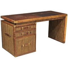 Vintage 20th Century Spanish Writing Desk in Faux Crocodile Leather