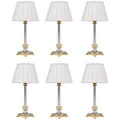 Set von sechs Lampen mit Goldbronze-Montierung und geschliffenem Glas