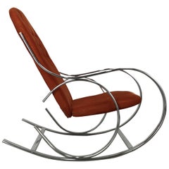 Classic Mid-Century Chrome and Fabric Rocking Chair, Milo Baughman