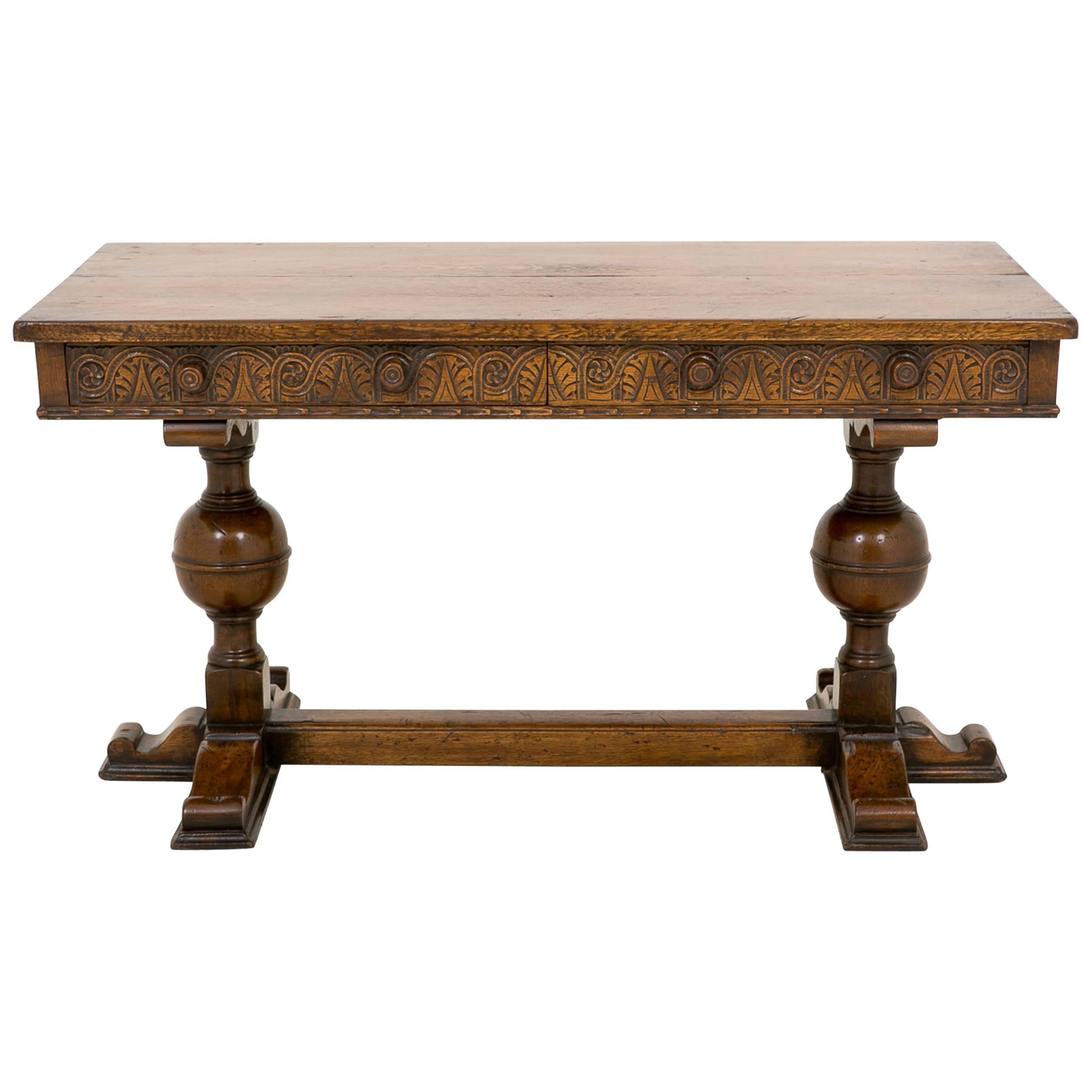 Jacobean Style Carved Oak Two-Drawer Side Table For Sale