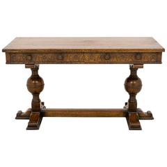 Jacobean Style Carved Oak Two-Drawer Side Table