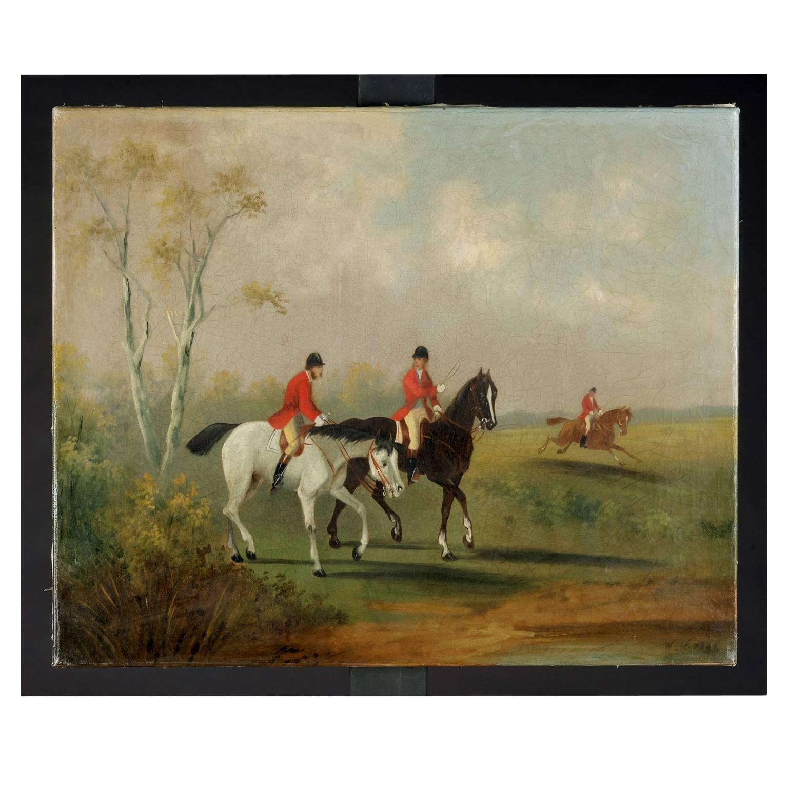 19th Century Antique Paintings, English Riding Scenes Sign. W.B