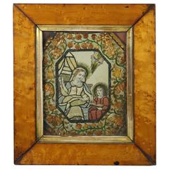 18th Century Dressed Print Collage Straw Work Icon Picture Folk Art, circa 1720 4