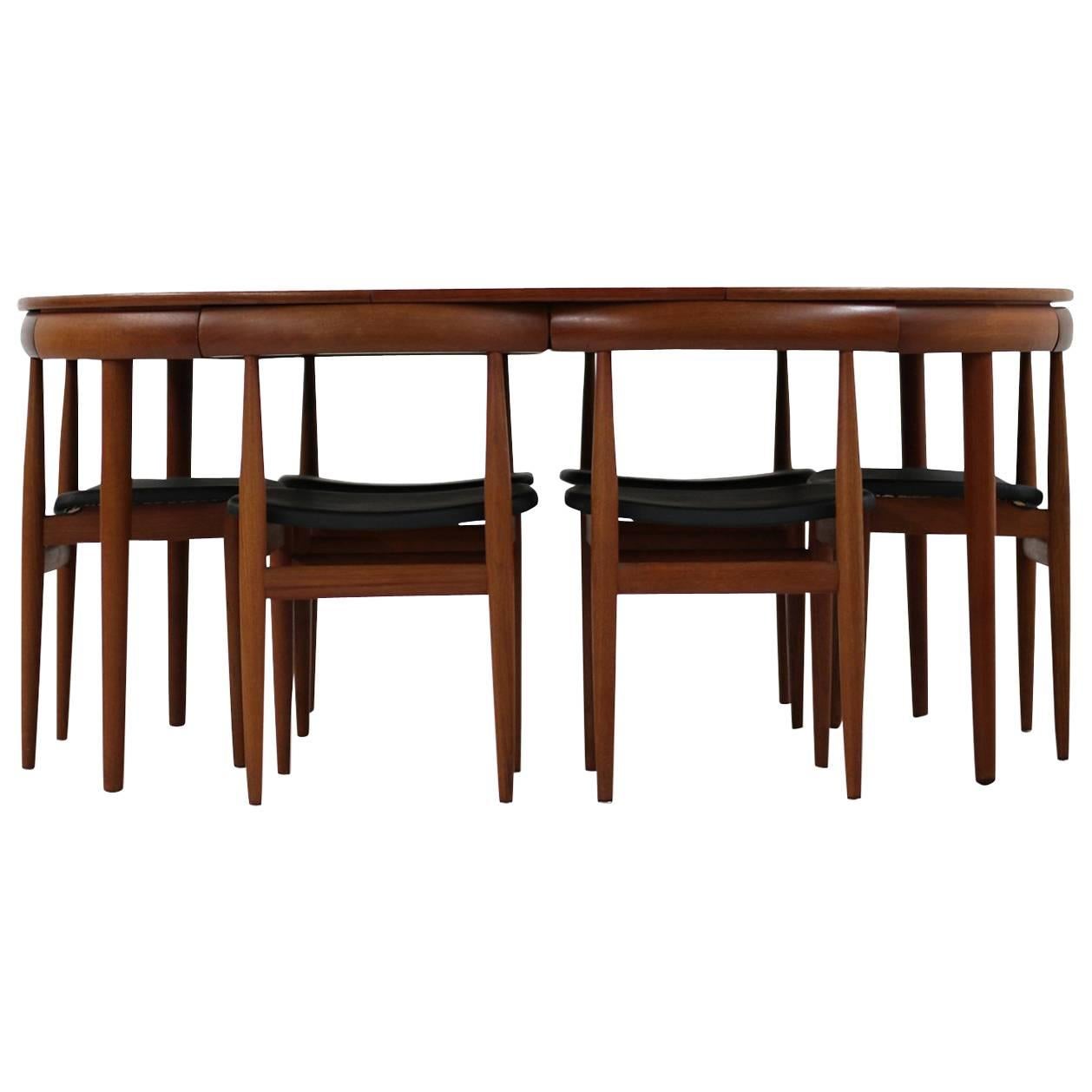 Rare 1960s Teak and Leather Dining Set, Hans Olsen for Frem Rojle