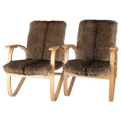 Jindrich Halabala Armchairs with Deer Fur