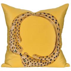 Vintage Cartier Gold Panther Silk Scarf with Irish Linen Cushion Pillow 5