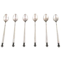 Early Georg Jensen Silver "Acorn" Cocktail Spoons, Six Pieces