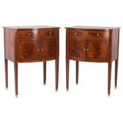 Elegant Pair of Maitland-Smith Bow Front Mahogany Nightstands