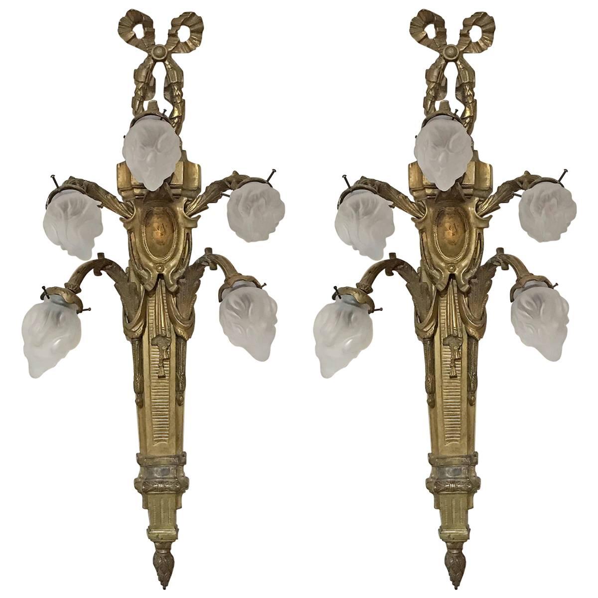 Pair of Early 20th Century Louis XVI Style Sconces For Sale