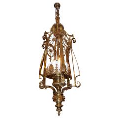 American Monumental Brass Medallion Hanging Lantern, New York, Circa 1870 2