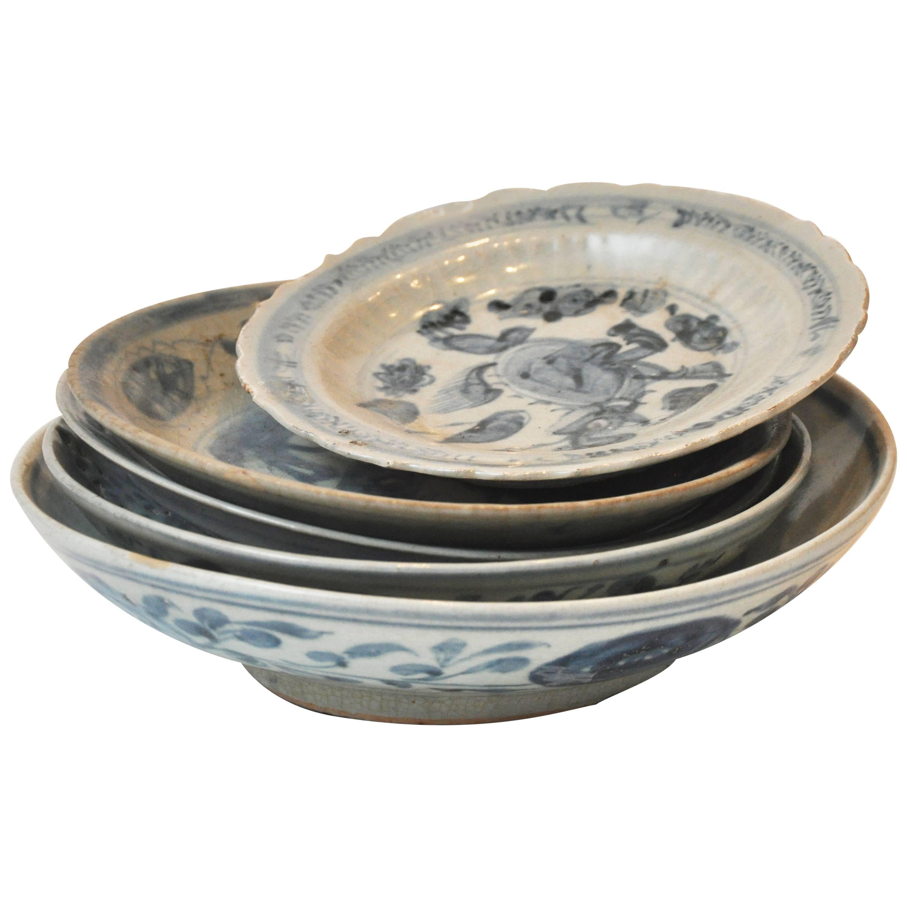 19th Century Collection of Blue and Bone Colored Chinese Porcelain  For Sale