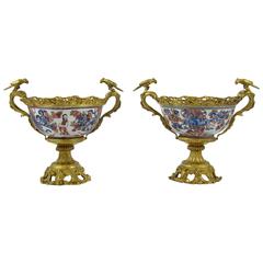 Two Bronze-Mounted Japanese Porcelain Imari Bowls with Bronze Birds 8