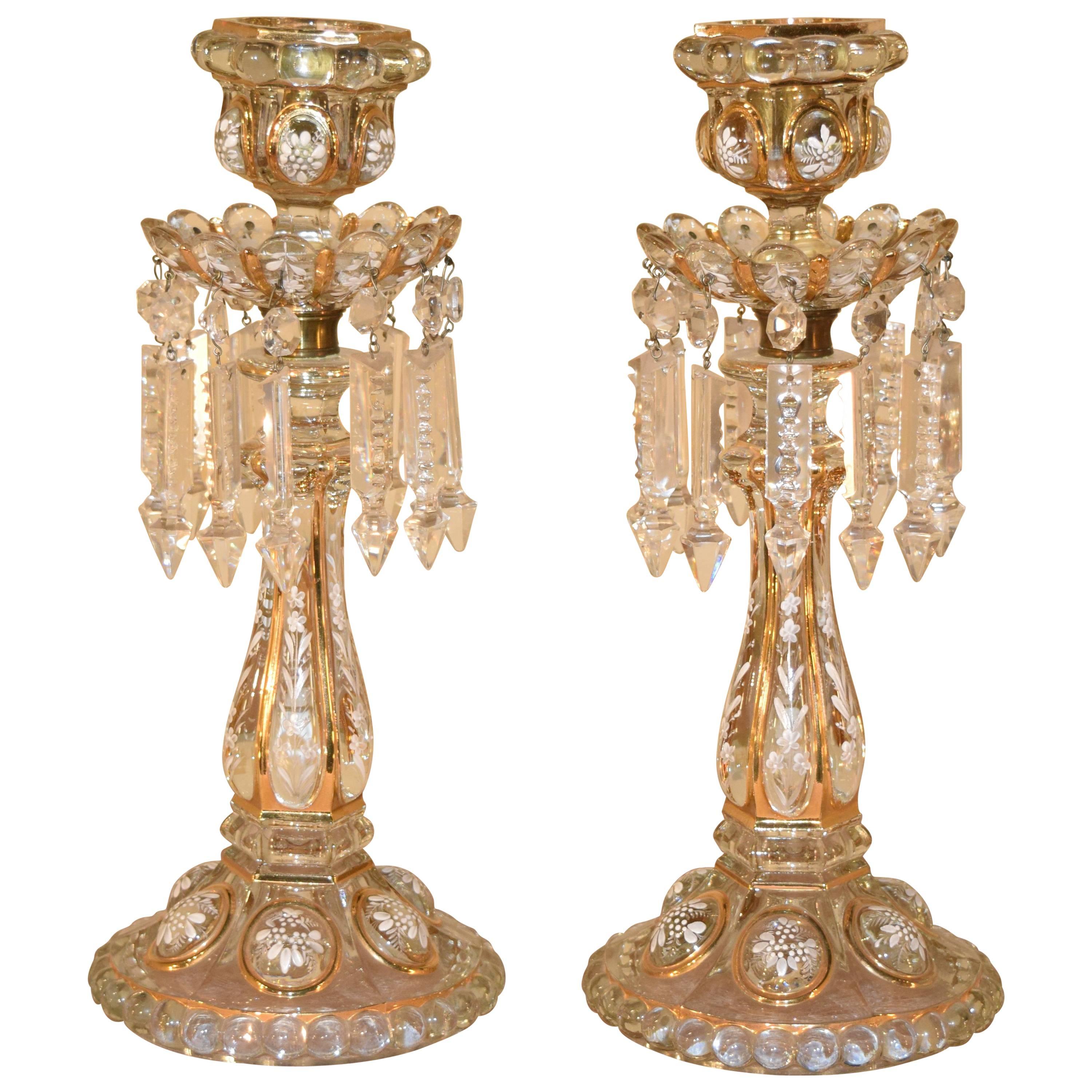 Pair of Exquisitely Enameled Baccarat Candlesticks, circa 1900