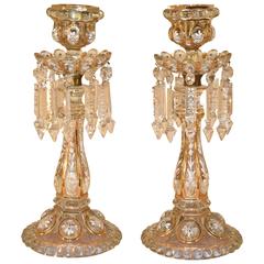 Antique Pair of Exquisitely Enameled Baccarat Candlesticks, circa 1900