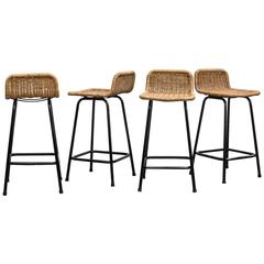 Set of Four Charlotte Perriand Style Bar Stools