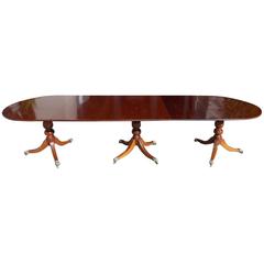 English Regency Mahogany Three-Pedestal Oval Dining Room Table, Circa 1790