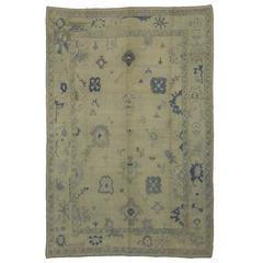 Modern Turkish Oushak Rug with Transitional Style in Coastal Colors 9
