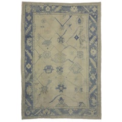 Modern Turkish Oushak Rug with Transitional Style in Coastal Colors 
