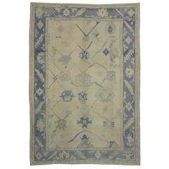 Modern Turkish Oushak Rug with Transitional Style in Coastal Colors 8