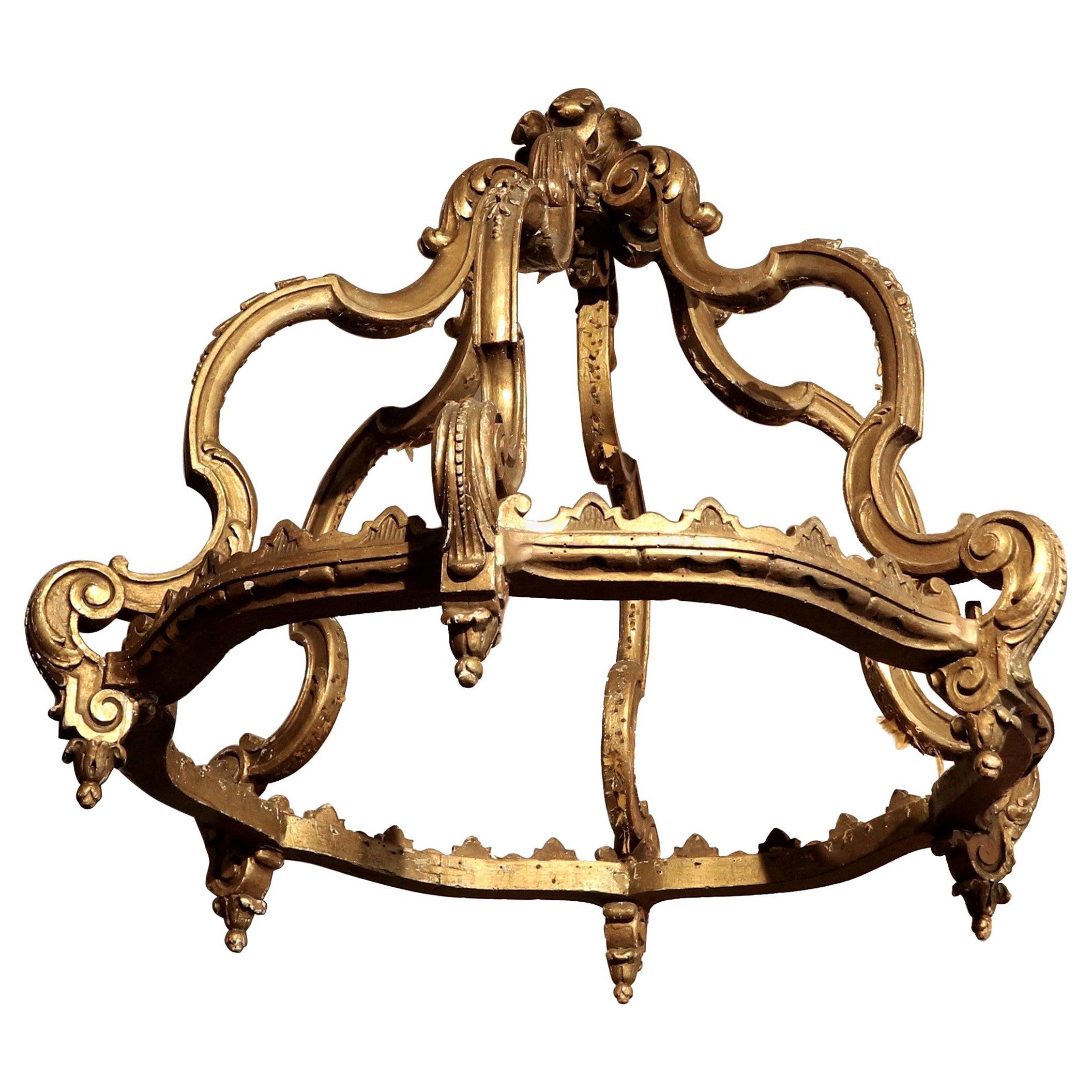 Lit italien du 19e siècle en Wood Wood doré Corona Crown