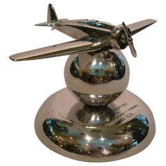 Art Deco Airplane Fighter over the World Paperweight, 1930s