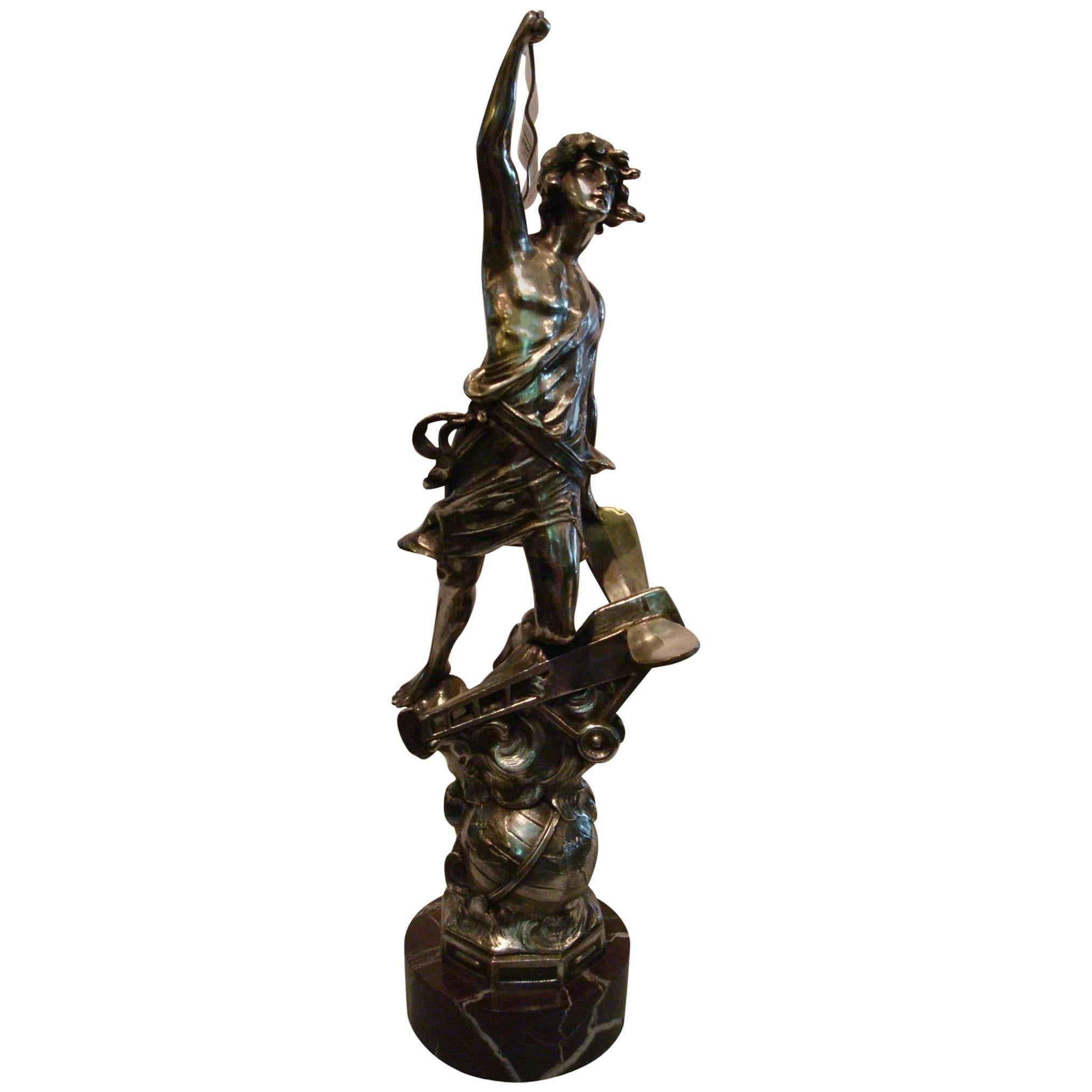 Art Nouveau Aviation Silvered Sculpture Trophy, France, 1910s