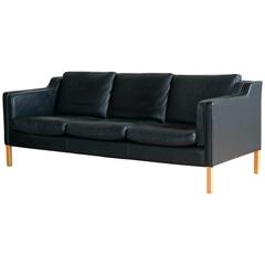 Borge Mogensen Modell 2213 Style 3-Sitzer Sofa in Schwarz Leder by Stouby