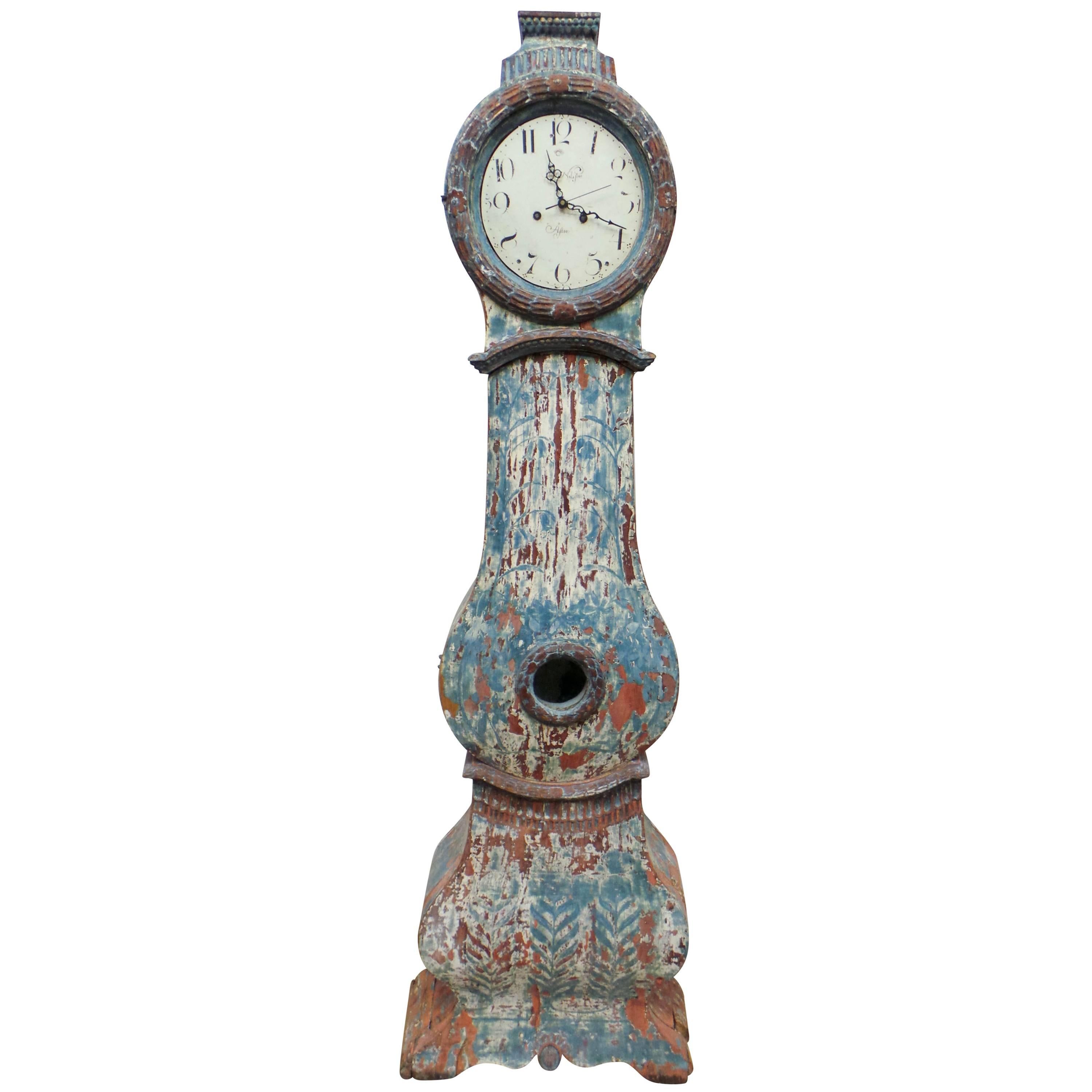 100% Original Painted Swedish Long Case Mora Clock