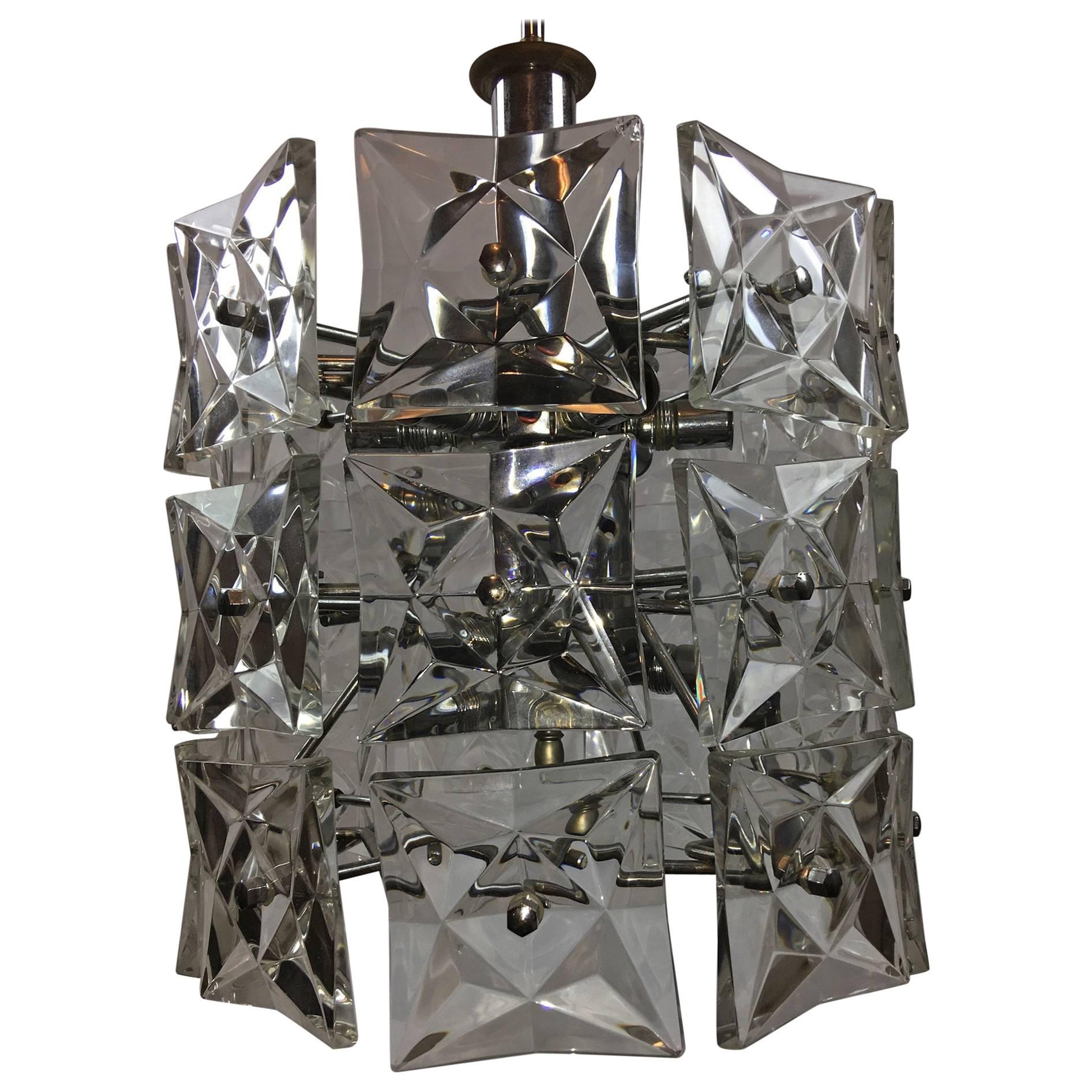 Kinkeldey Geometric Three Rows Crystal Fixtures, Germany, 1970s For Sale