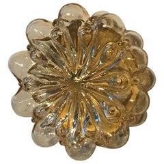 Round German 1960s Bubble Amber Glass Flush Mount